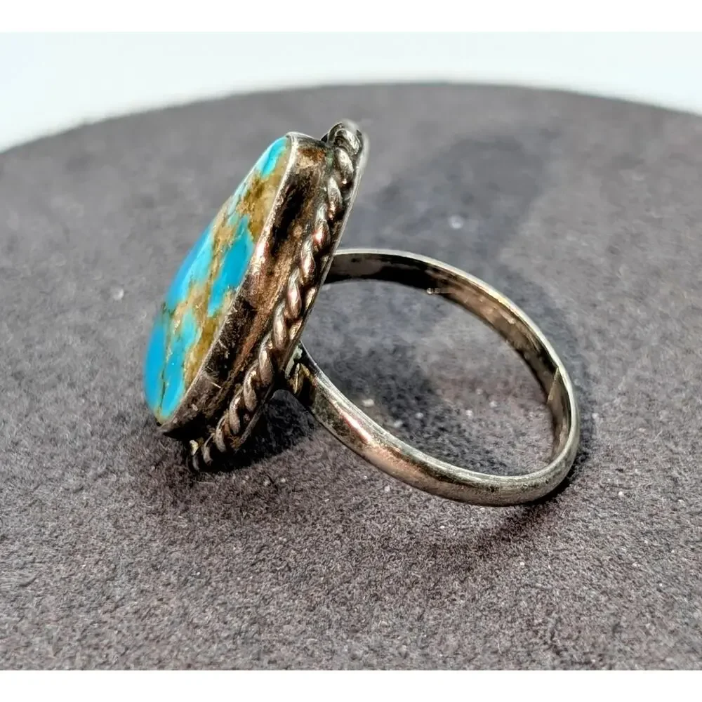 Vintage Southwestern Tests for Sterling Blue Stone Ring Size 5.25